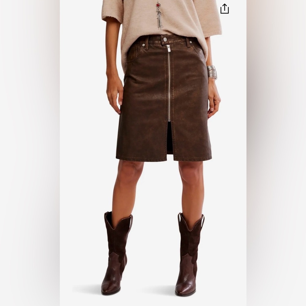 Free People Sycamore Vegan Brown Midi Skirt, Sz 27 - Picture 4 of 11